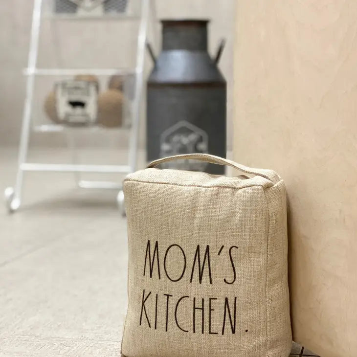 Rae Dunn “Mom's Kitchen” Olive Green Fabric Decorative Door Stop with Handle