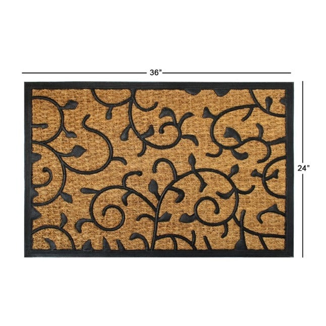 Black Moulded Rubber Coir Vines Doormat