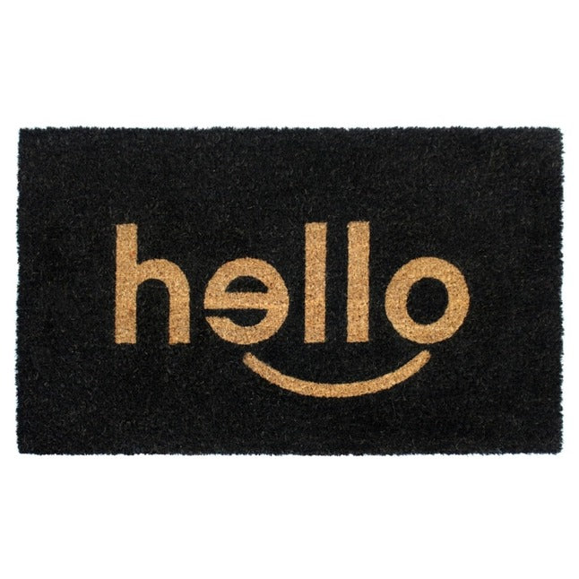 Black Machine Tufted Hello Doormat