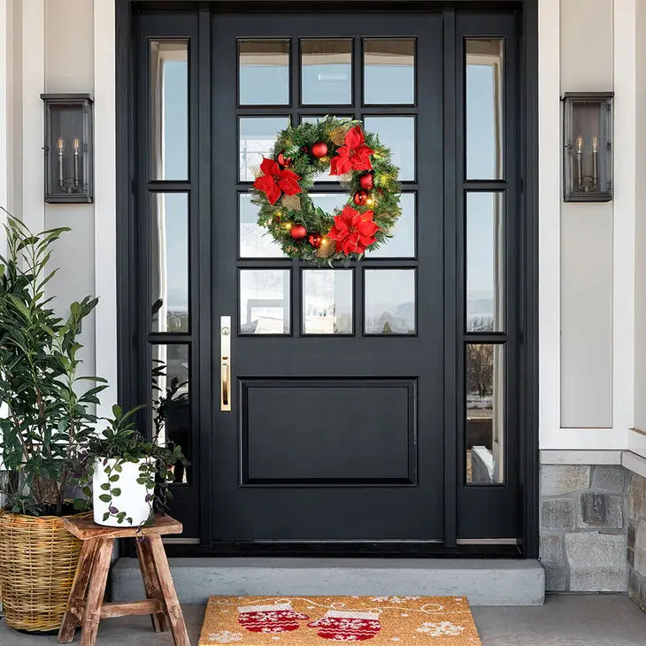 White & Red Mittens Doormat