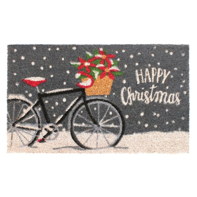 Grey Holiday Bicycle Happy Christmas Doormat