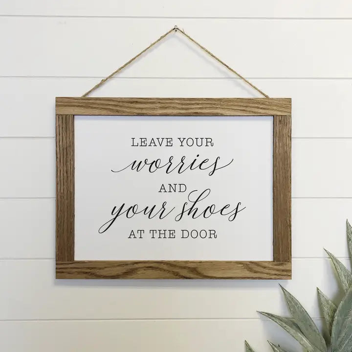 Leave Your Worries At the Door Canvas Wood Sign Framed Wall