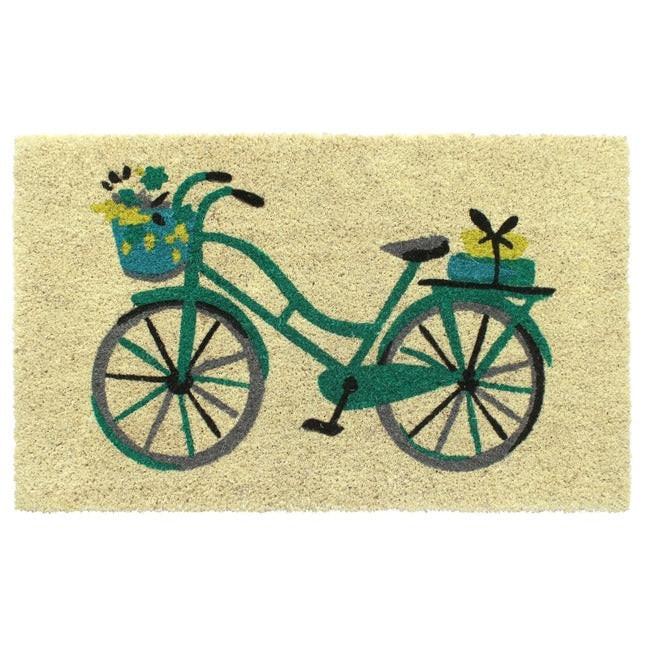 Blue Floral Basket Bike Coir Doormat