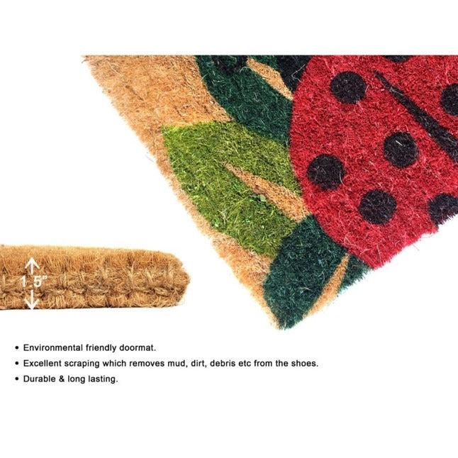 Red Handloom Ladybug Coir Doormat