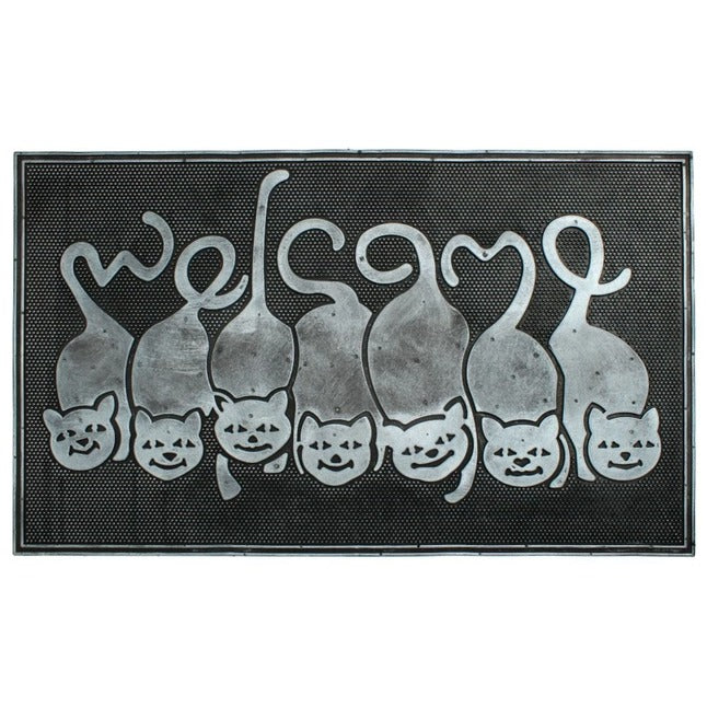 Blk Moulded Kitty Welcome Rubber Doormat