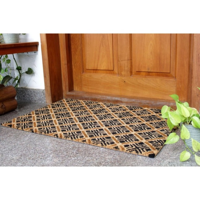 Natural Black Geo Diamond Coir Doormat