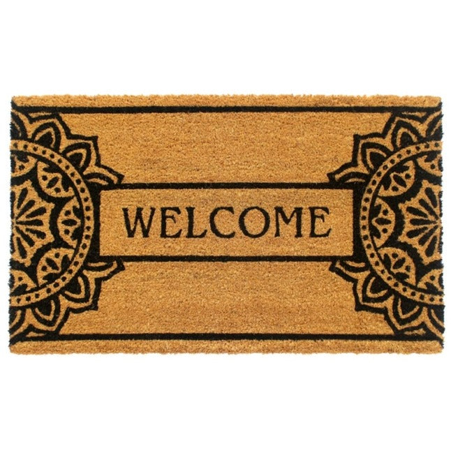 Black Mandala Welcome Coir Doormat