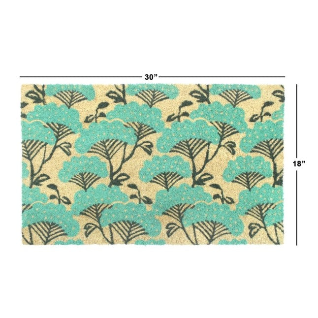 Ice Green Blue Floral Coir Doormat