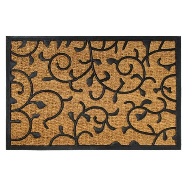 Black Moulded Rubber Coir Vines Doormat