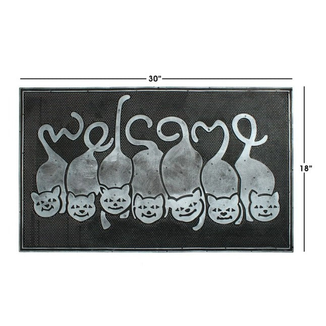 Blk Moulded Kitty Welcome Rubber Doormat