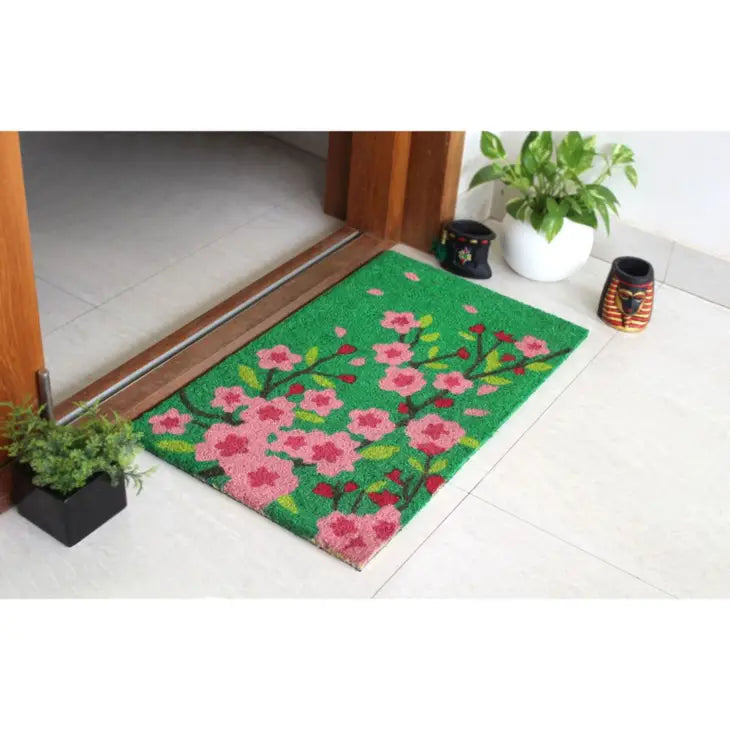 Green Pink Floral Tree Coir Doormat