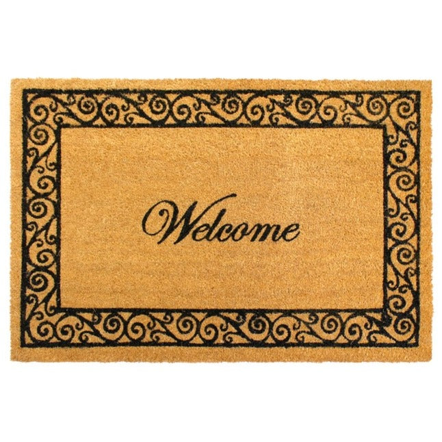 Natural Scroll Border Welcome Coir Doormat