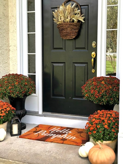 White Hello Pumpkin Doormat