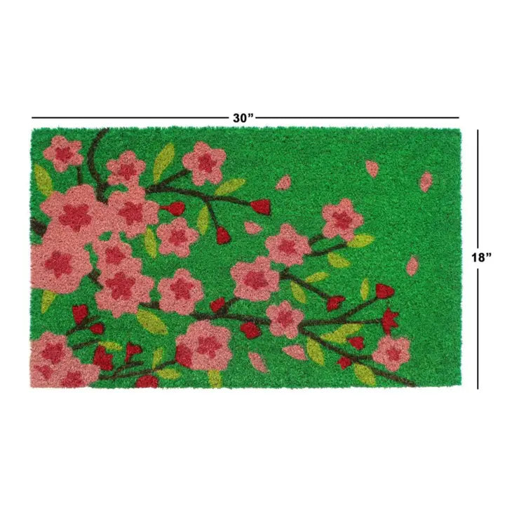 Green Pink Floral Tree Coir Doormat