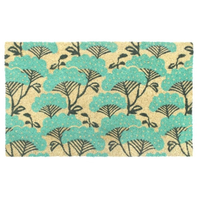 Ice Green Blue Floral Coir Doormat