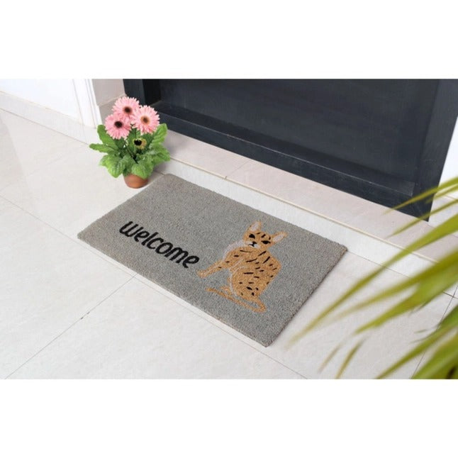 Light Gray Cheetah Cat Coir Doormat