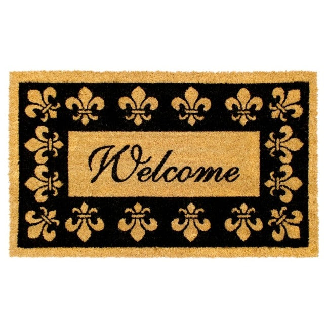 Black Welcome Fleur De Les Coir Doormat