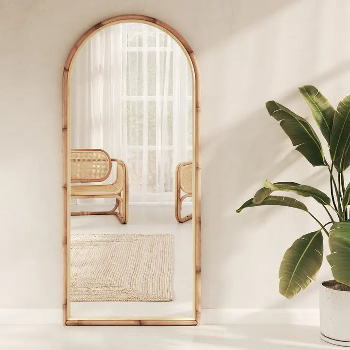 Full-Length Mirror, Rattan Floor Length Leaning Arch Mirror