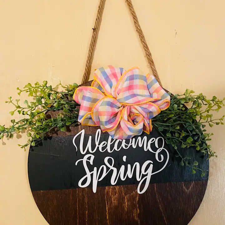 Welcome Spring Door Hanger with Bow