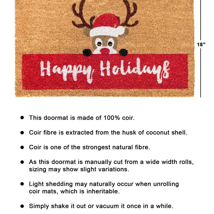 Red Happy Holidays Reindeer Doormat