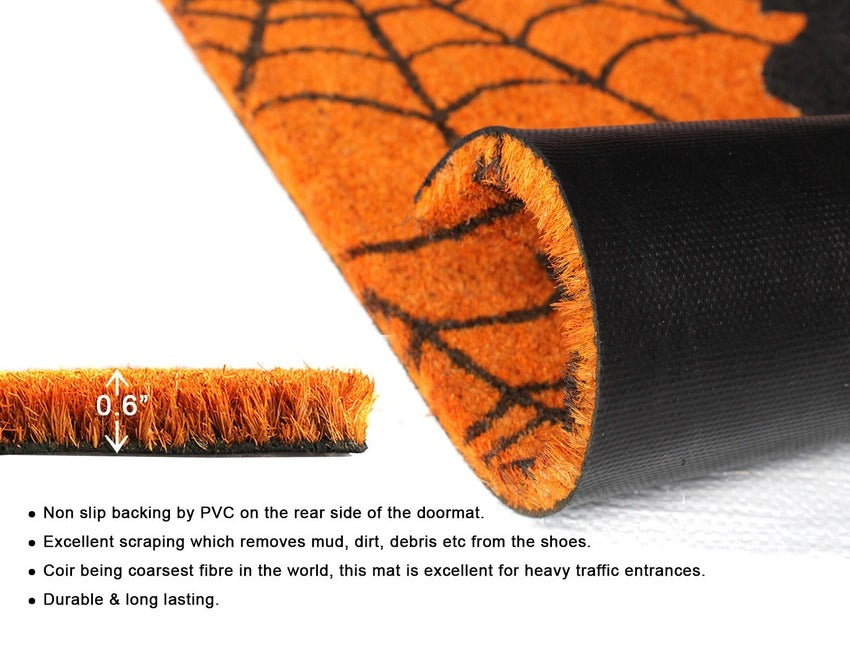 Black Happy Halloween Bat & Web Doormat