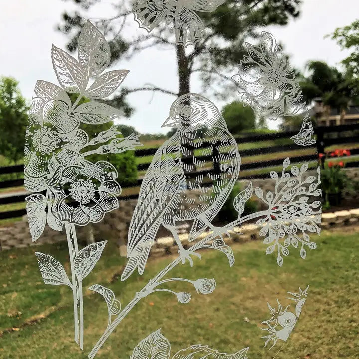 Bird & Butterfly- Window Cling Vinyl “Etched” Glass Dec