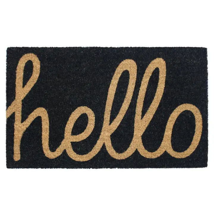 RugSmith Black Machine Tufted Black Hello Doormat, 18" X 30"