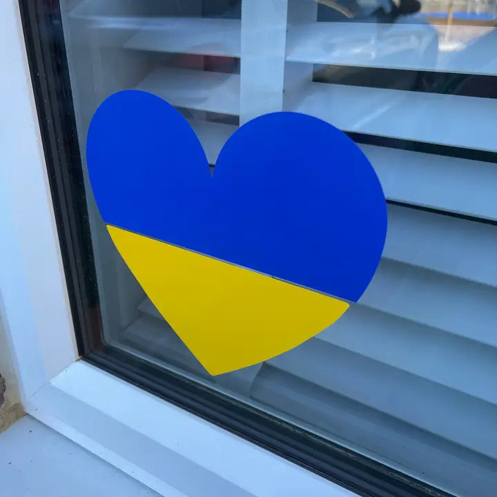 Ukraine Heart Flag Window Door Waterproof Sticker 170mm/17cm Label - Donation To Ukraine Humanitarian Appeal