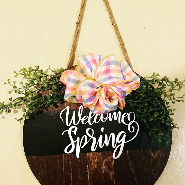 Welcome Spring Door Hanger with Bow