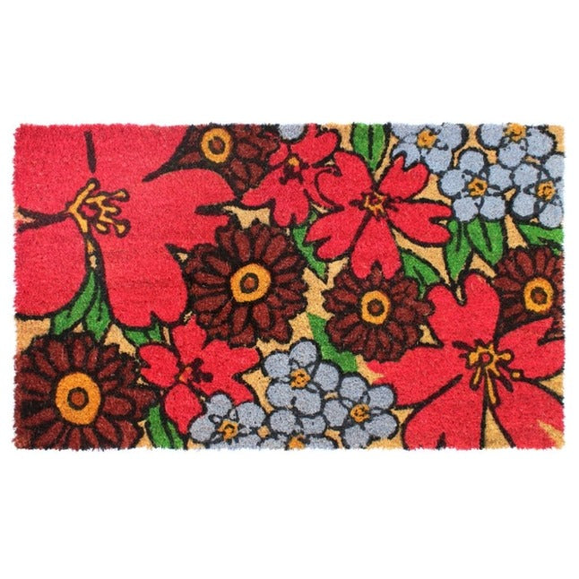 Red Machine Tufted Hibiscus Coir Doormat