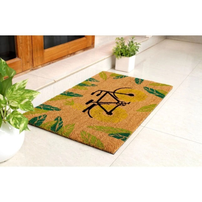 Yellow Tufted Bicycle Coir Doormat