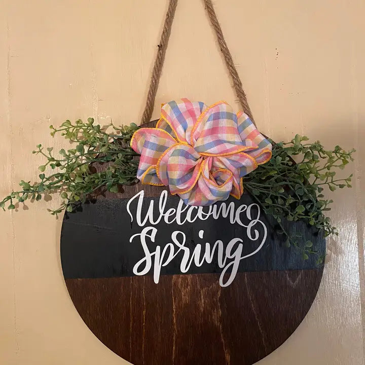 Welcome Spring Door Hanger with Bow