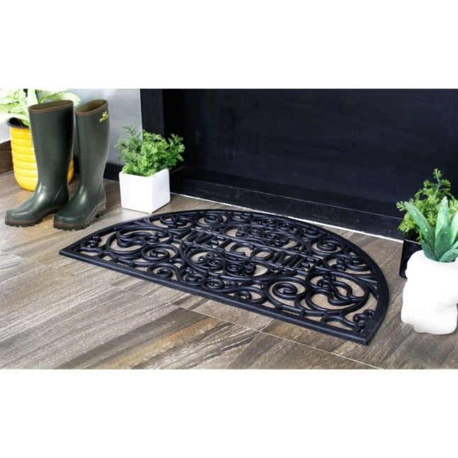 Mould Scroll Welcome Half-Rd Rubber Doormat