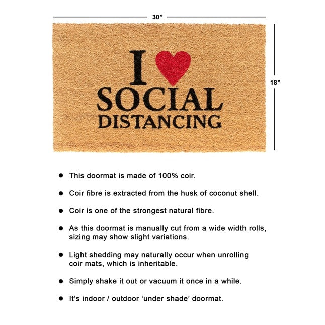 Black I Love Social Distancing Doormat