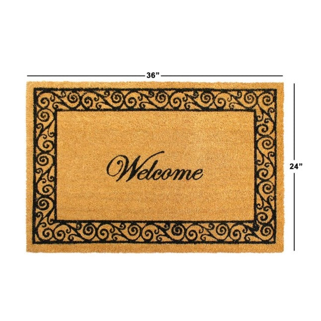 Natural Scroll Border Welcome Coir Doormat