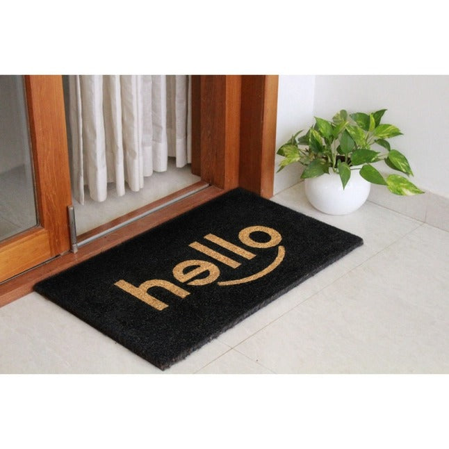 Black Machine Tufted Hello Doormat