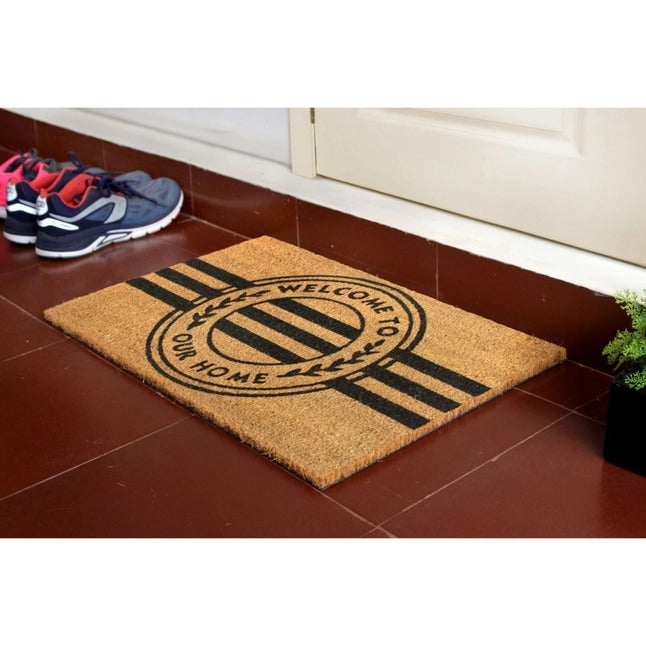 Black Welcome To Our Home Stripe Doormat