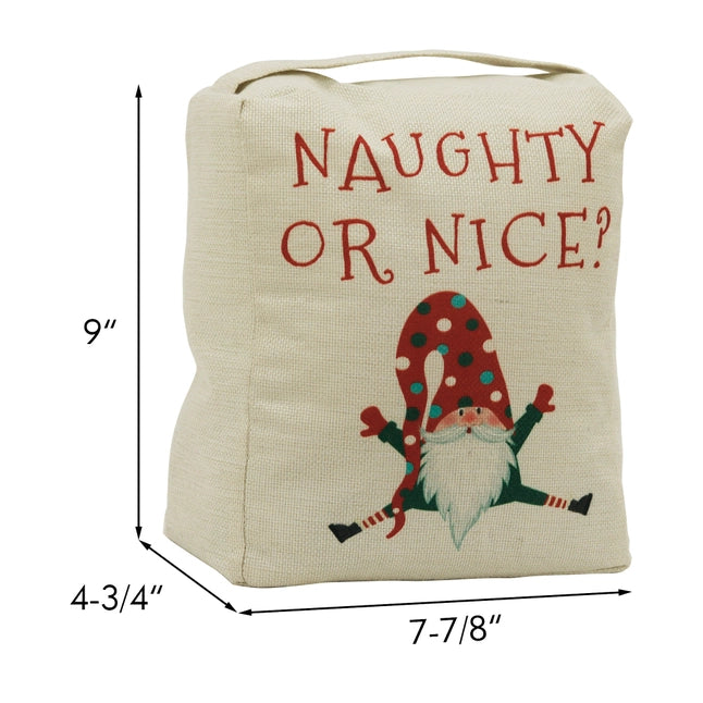 Naughty or Nice Santa Fabric Christmas Door Stopper