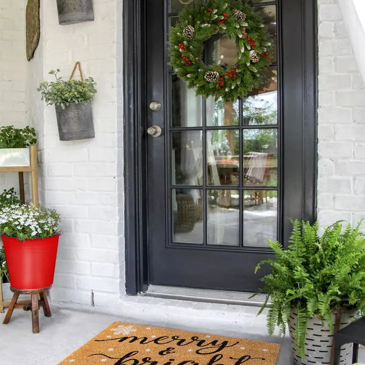 Black Merry & Bright Doormat