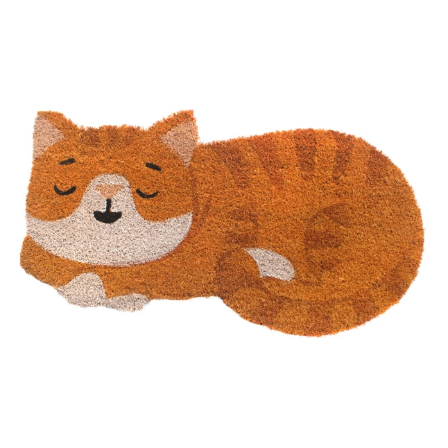 Orange Sleeping Cat Shaped Doormat