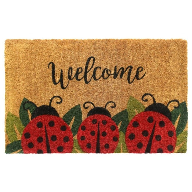 Red Handloom Ladybug Coir Doormat