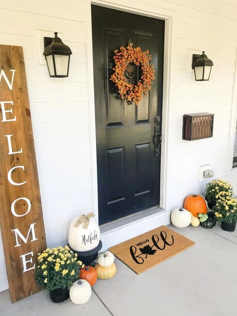 Black Machine Tufted Hello Fall Doormat