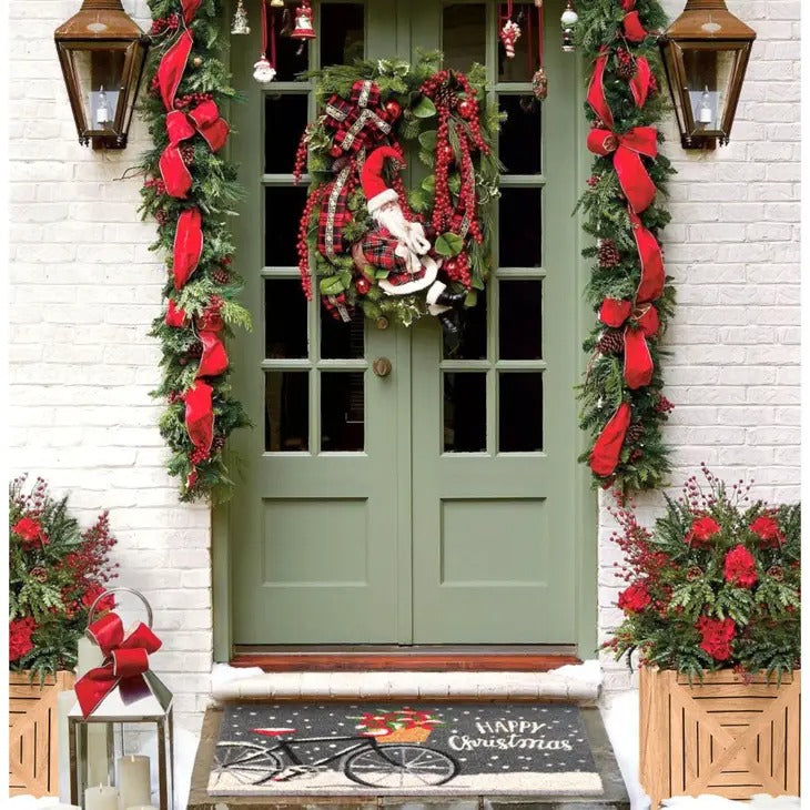 Grey Holiday Bicycle Happy Christmas Doormat