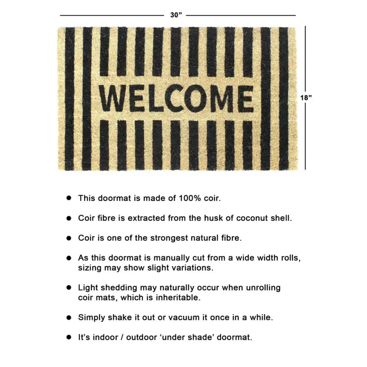 Black Welcome Stripe Doormat