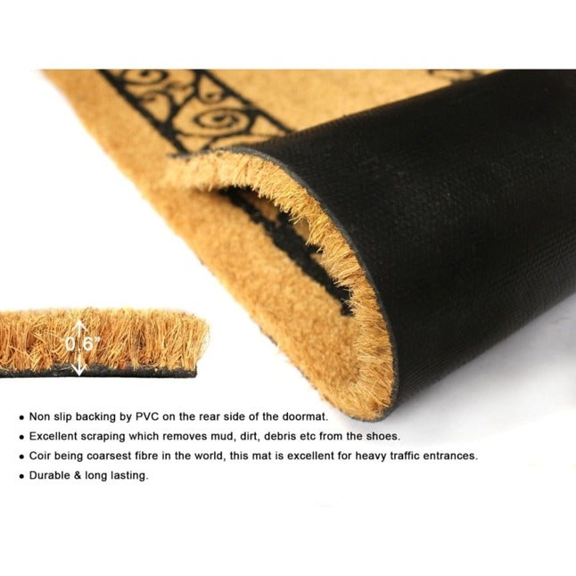 Natural Scroll Border Welcome Coir Doormat