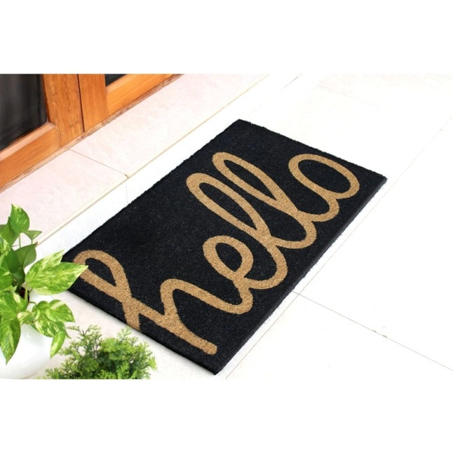 Black Machine Tufted Black Hello Doormat