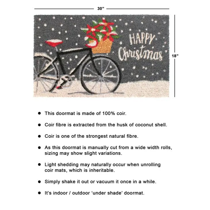 Grey Holiday Bicycle Happy Christmas Doormat