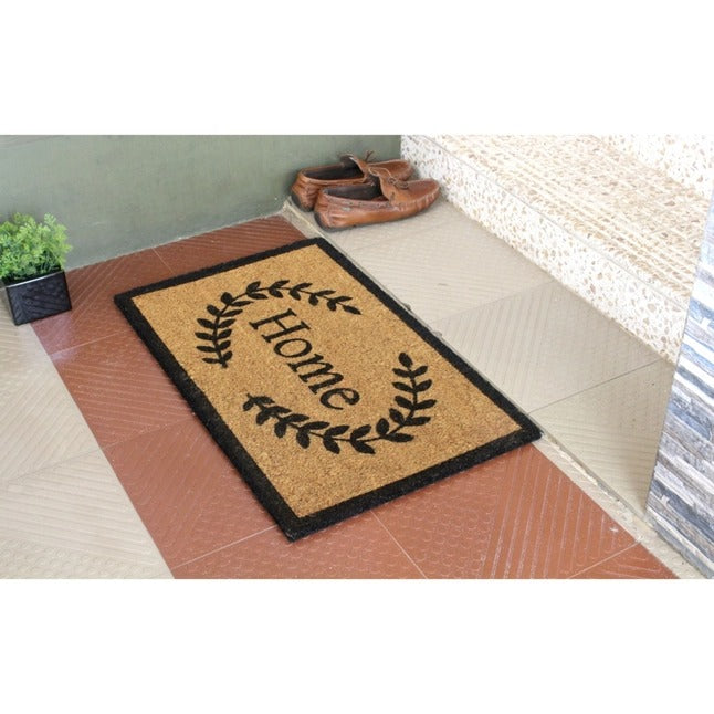 Black Home with Leaves Doormat