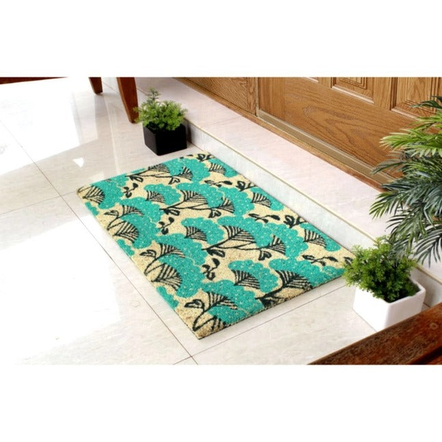 Ice Green Blue Floral Coir Doormat