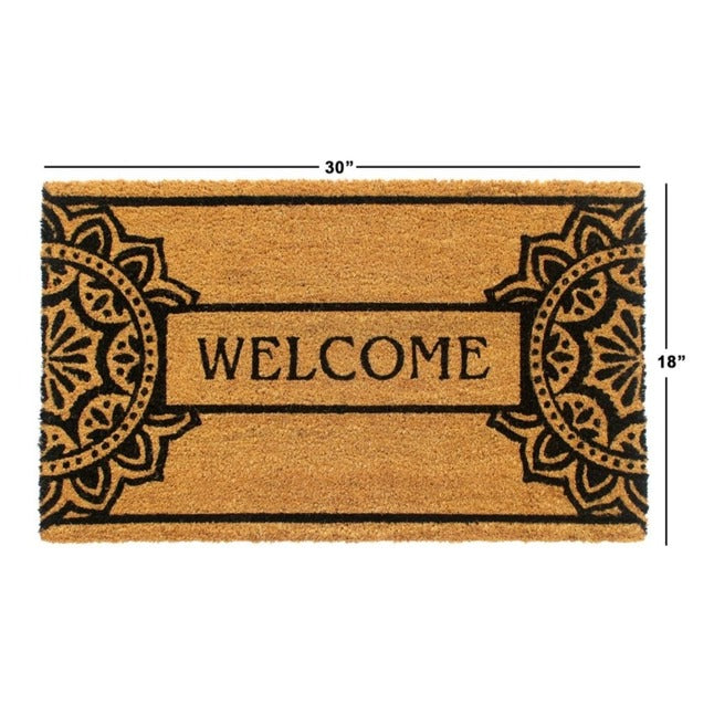 Black Mandala Welcome Coir Doormat